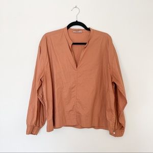 Everlane The Silky Cotton Split-Neck Blouse 14 Tawny Brown